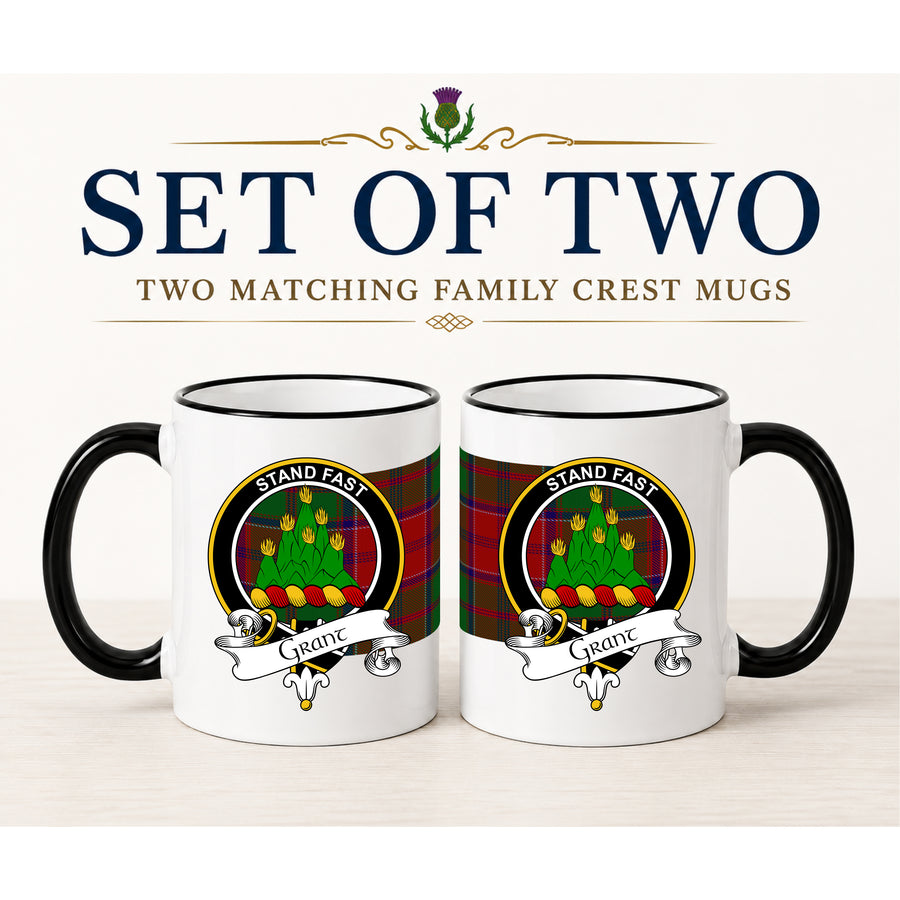 Grant Scottish Clan Crest 11 oz Mugs – Black Crest Design | Set of 2