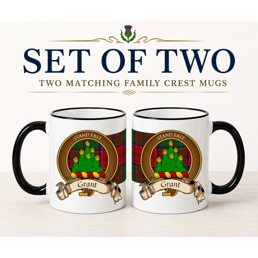 Grant Scottish Clan Crest 11 oz Mugs – Brown Crest Design | Set of 2
