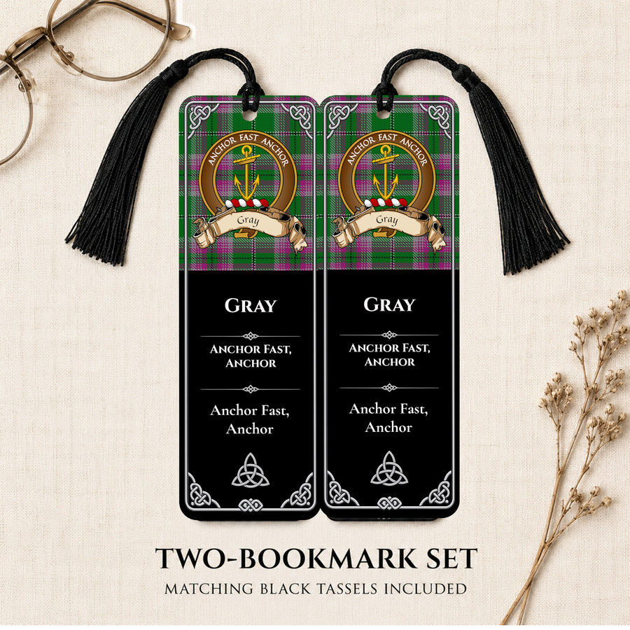 Gray Scottish Clan Crest Metal Bookmarks - Brown Set of 2