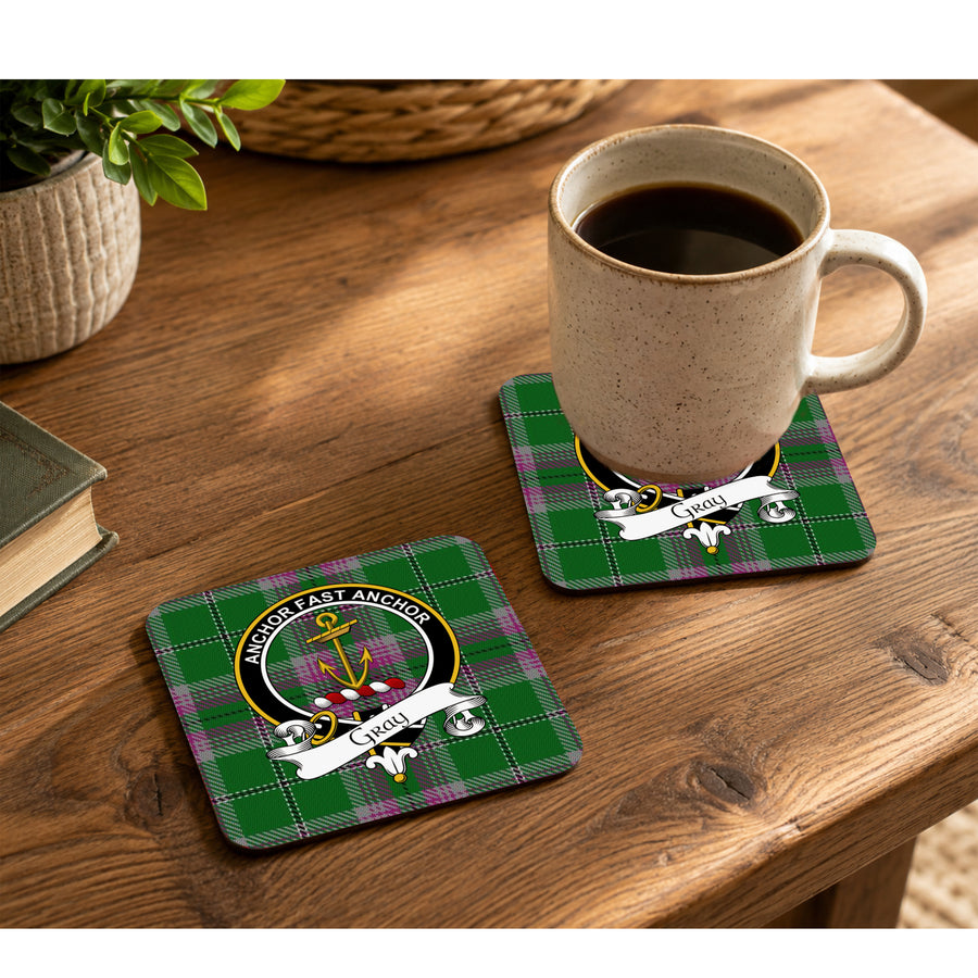 Gray Scottish Clan Crest Rubber Coasters - Black Design Set of 4
