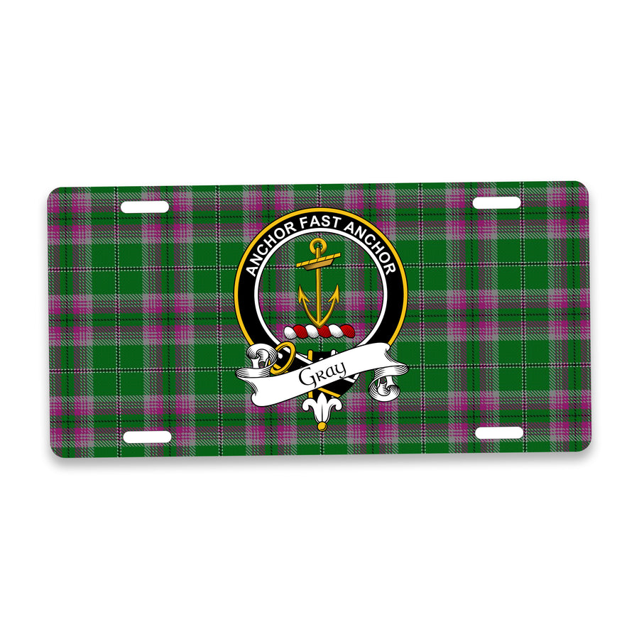 Gray Scottish Clan Crest Auto License Plate – Black Crest Design