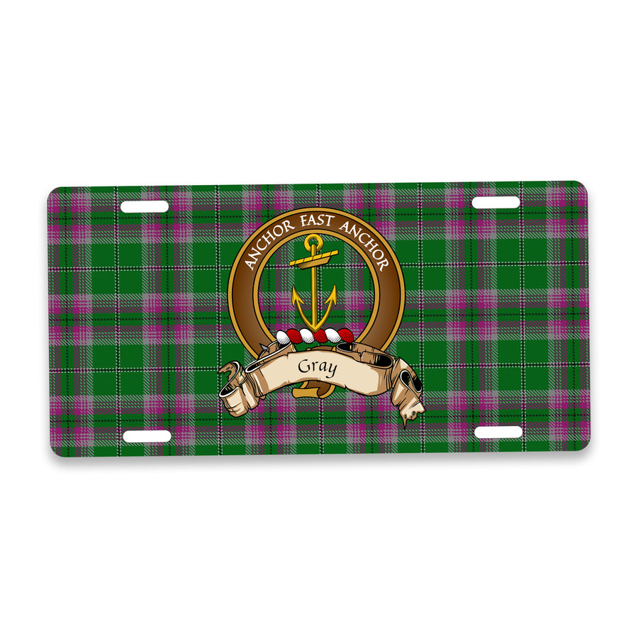 Gray Scottish Clan Crest Auto License Plate – Brown Crest Design