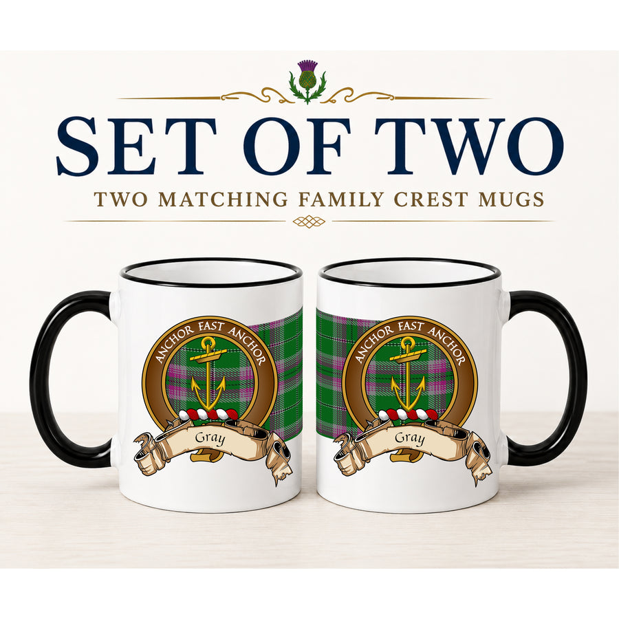 Gray Scottish Clan Crest 11 oz Mugs – Brown Crest Design | Set of 2