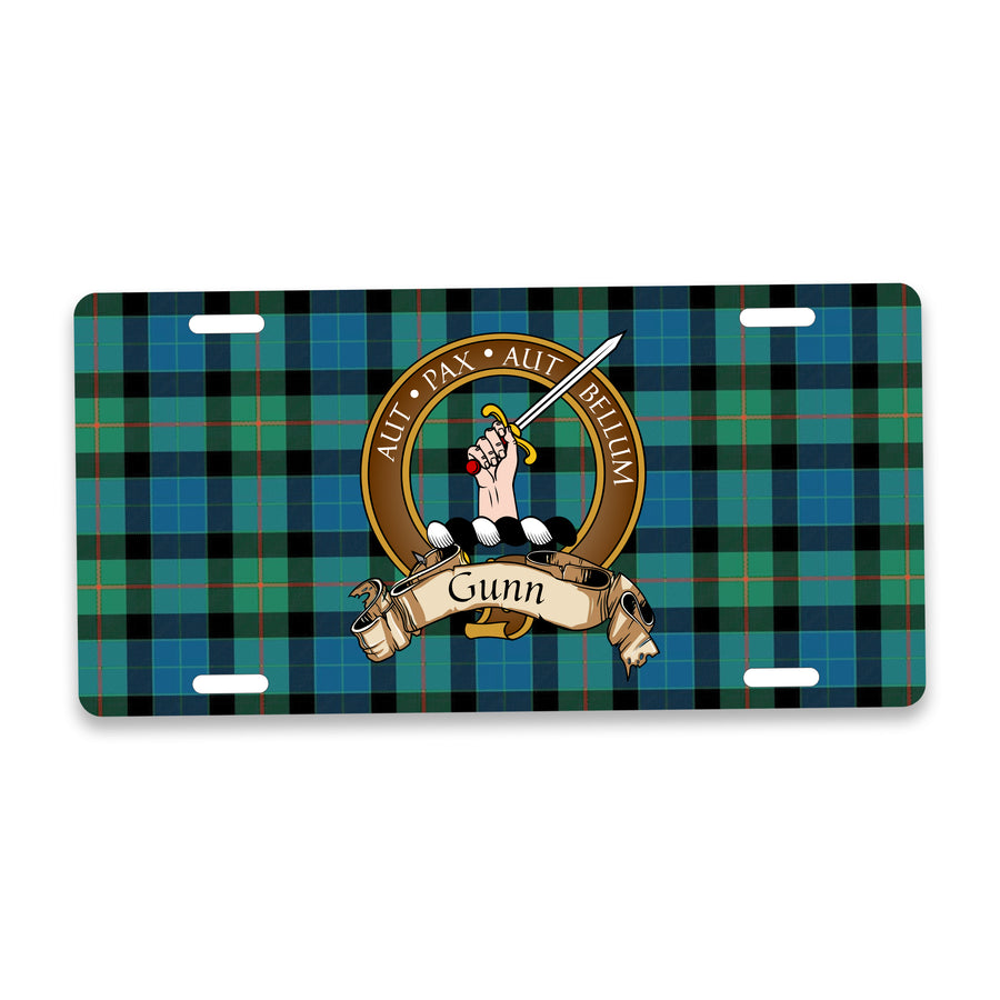 Gunn Scottish Clan Crest Auto License Plate – Brown Crest Design