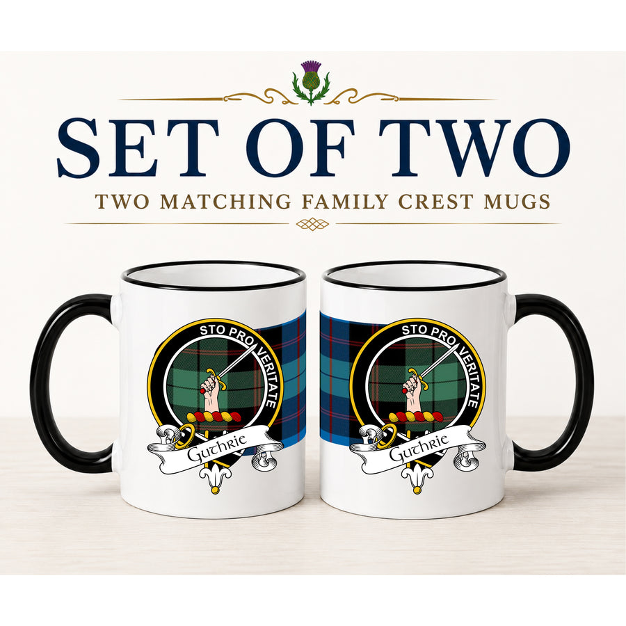 Guthrie Scottish Clan Crest 11 oz Mugs – Black Crest Design | Set of 2