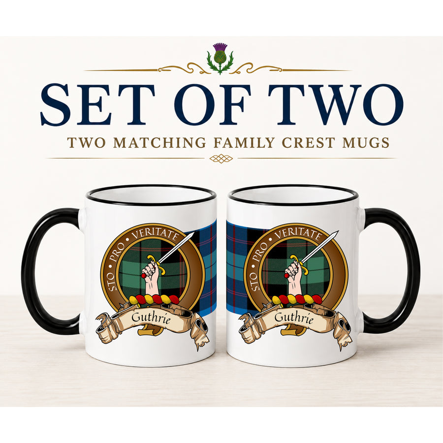 Guthrie Scottish Clan Crest 11 oz Mugs – Brown Crest Design | Set of 2