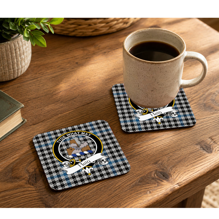 Haig Scottish Clan Crest Rubber Coasters - Black Design Set of 4
