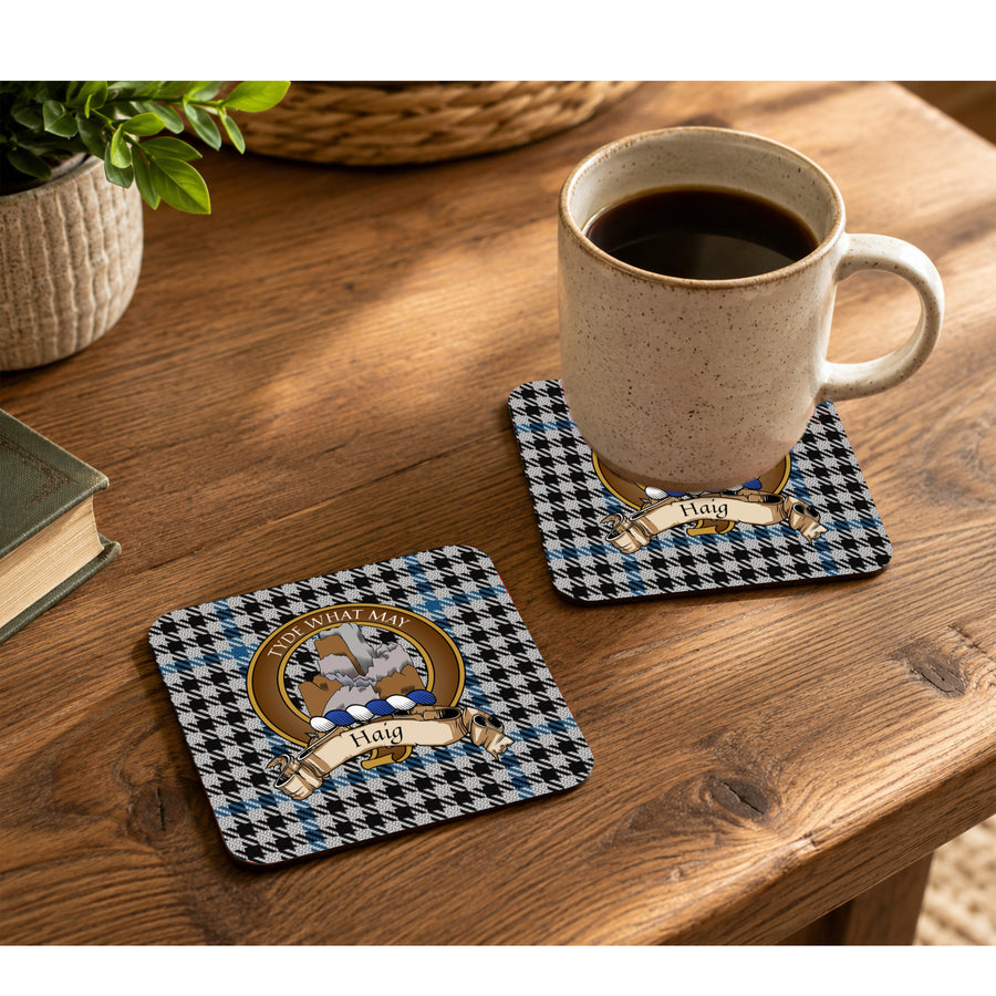 Haig Scottish Clan Crest Rubber Coasters - Brown Design Set of 4