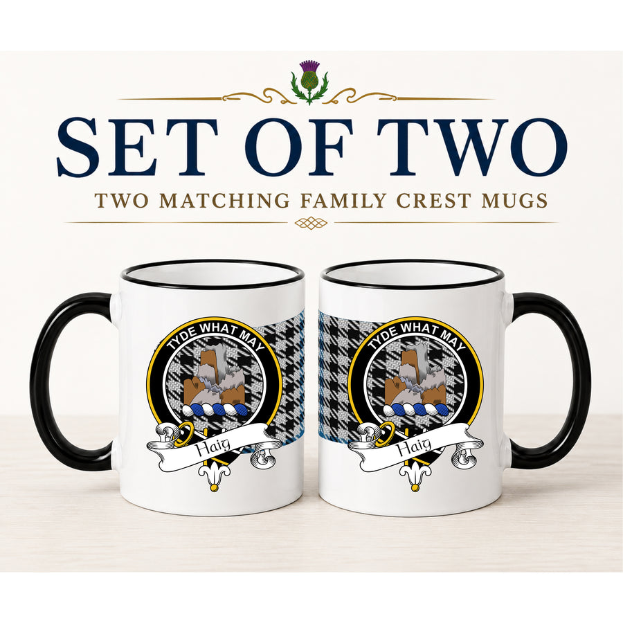 Haig Scottish Clan Crest 11 oz Mugs – Black Crest Design | Set of 2