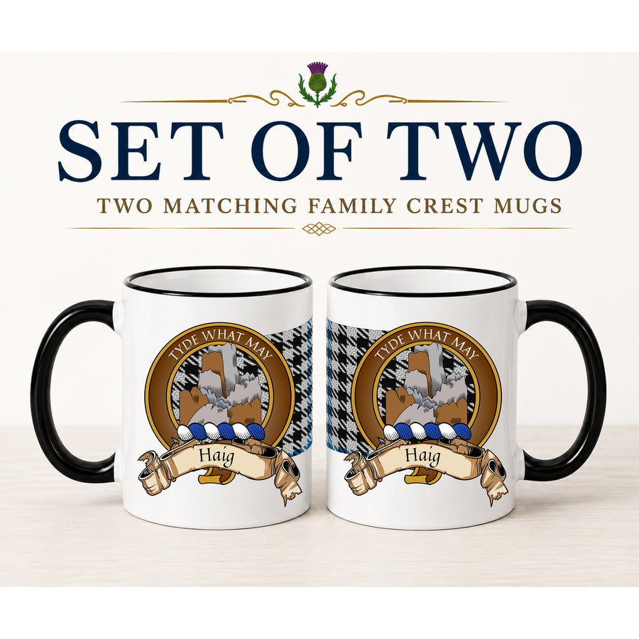 Haig Scottish Clan Crest 11 oz Mugs – Brown Crest Design | Set of 2