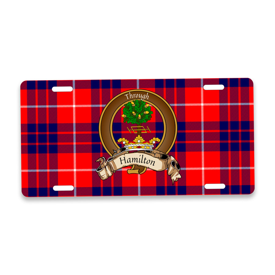 Hamilton Scottish Clan Crest Auto License Plate – Brown Crest Design