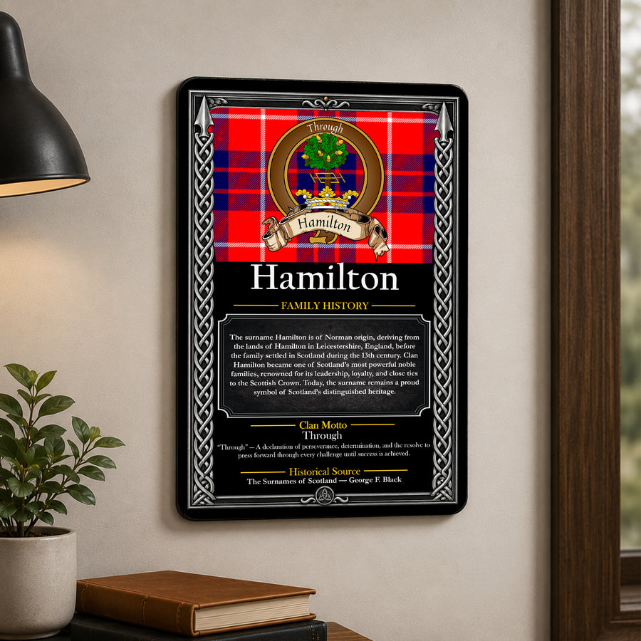Hamilton Scottish Family History Metal Sign – Brown Crest