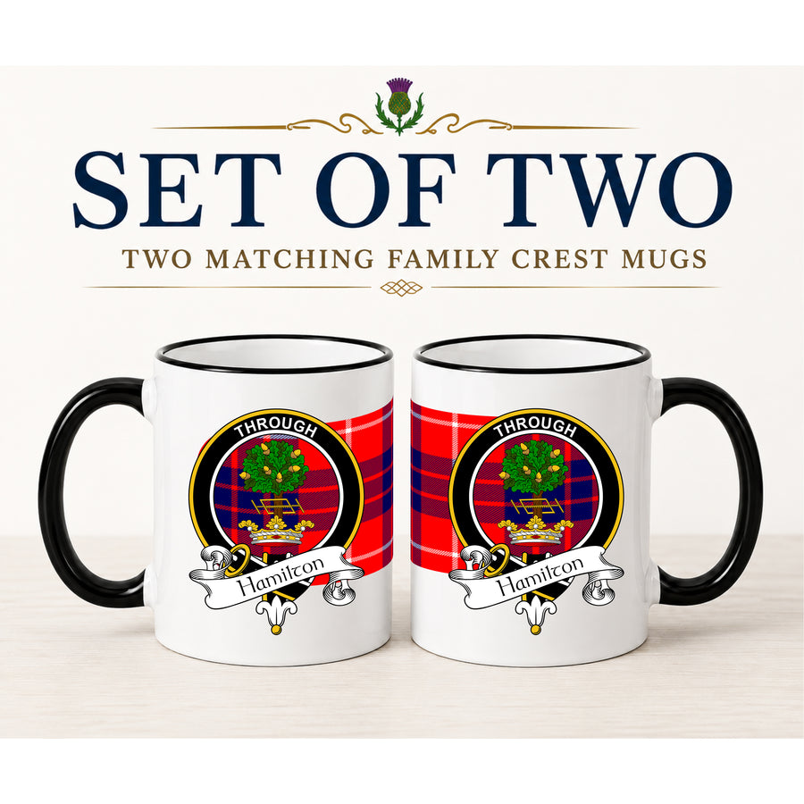 Hamilton Scottish Clan Crest 11 oz Mugs – Black Crest Design | Set of 2
