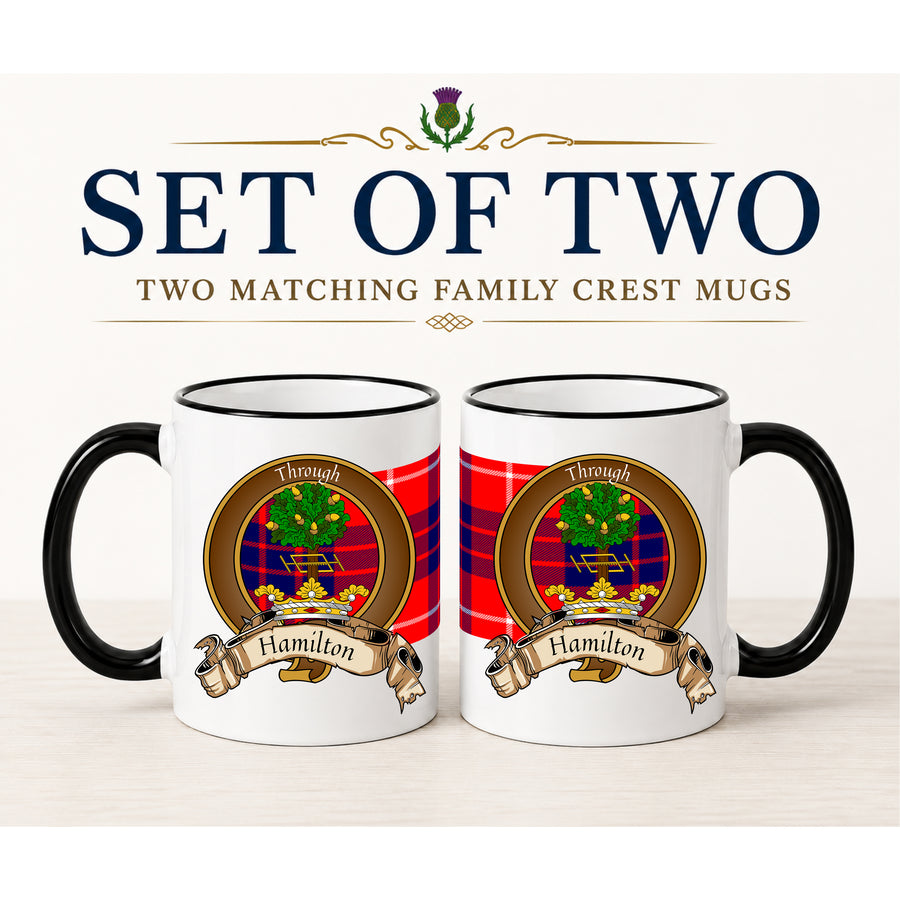 Hamilton Scottish Clan Crest 11 oz Mugs – Brown Crest Design | Set of 2