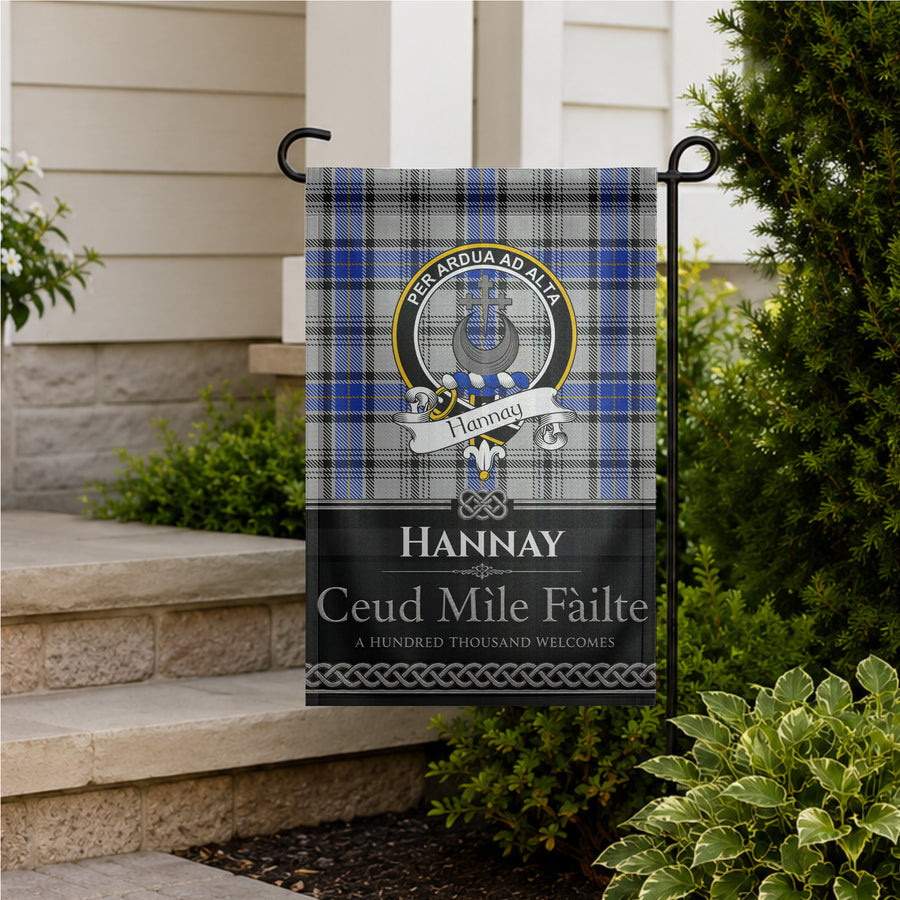 Hannay Scottish Clan Crest Garden Flag - Black Design