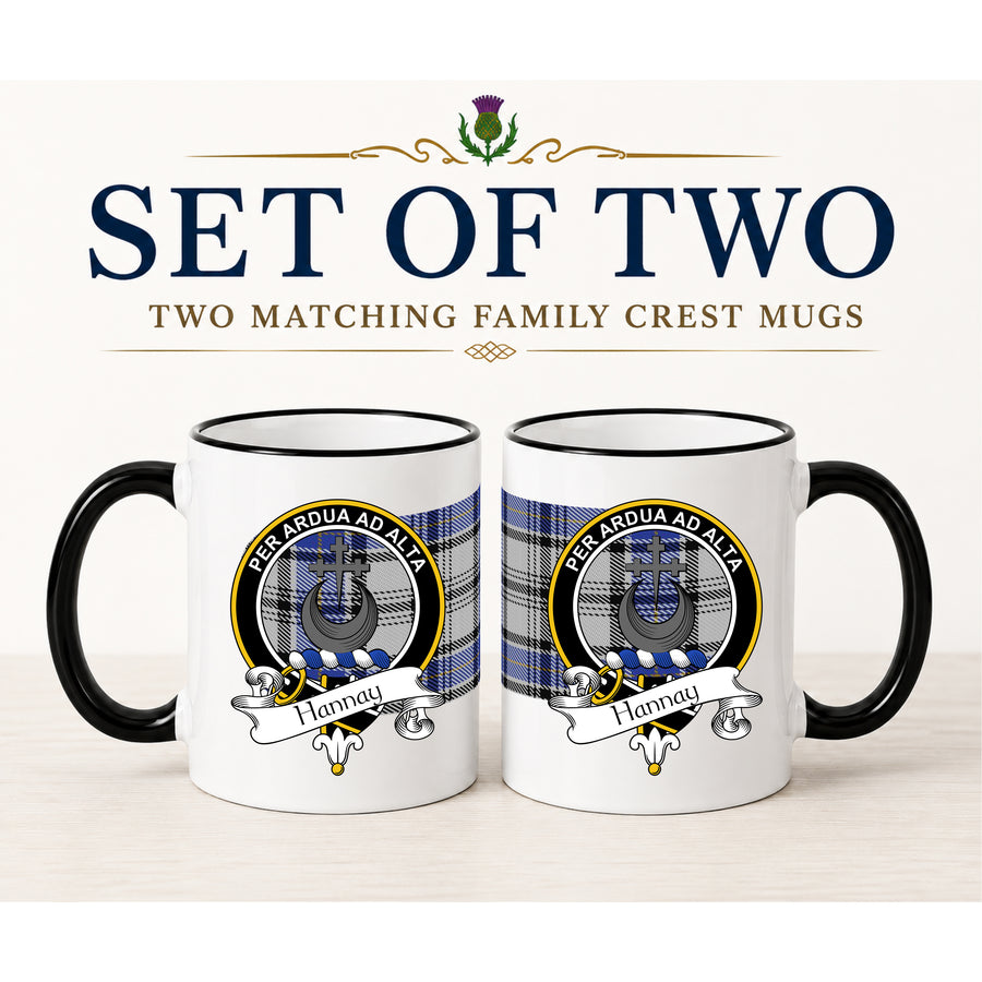 Hannay Scottish Clan Crest 11 oz Mugs – Black Crest Design | Set of 2
