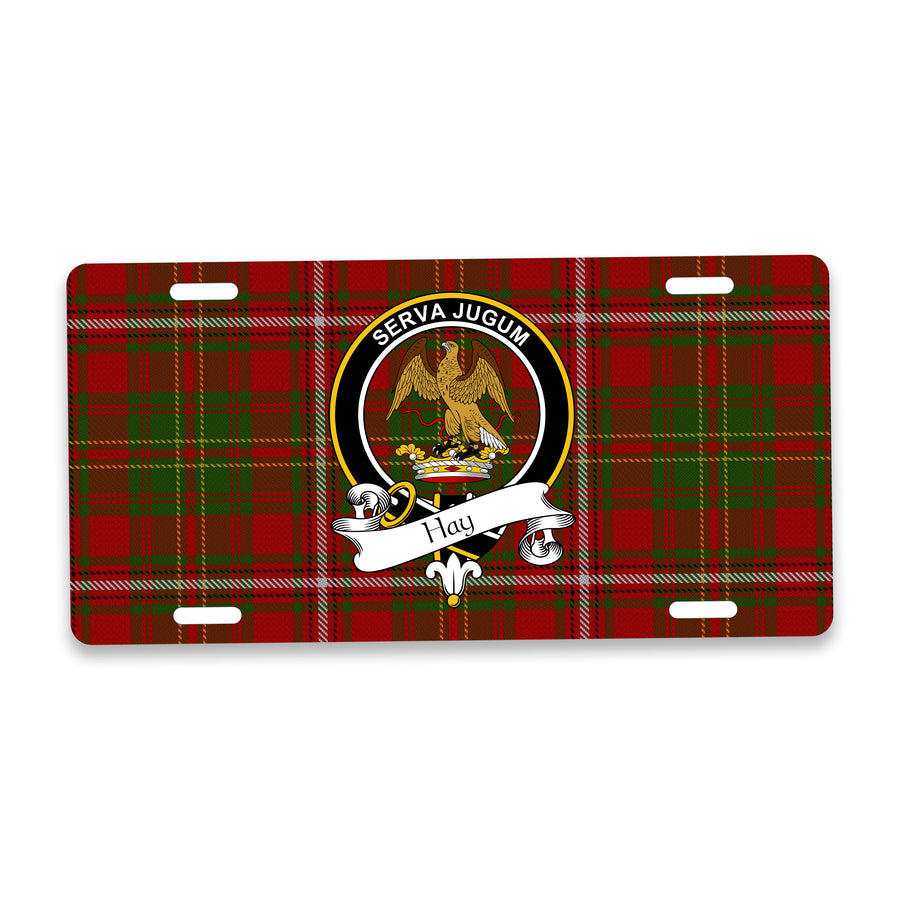 Hay Scottish Clan Crest Auto License Plate – Black Crest Design