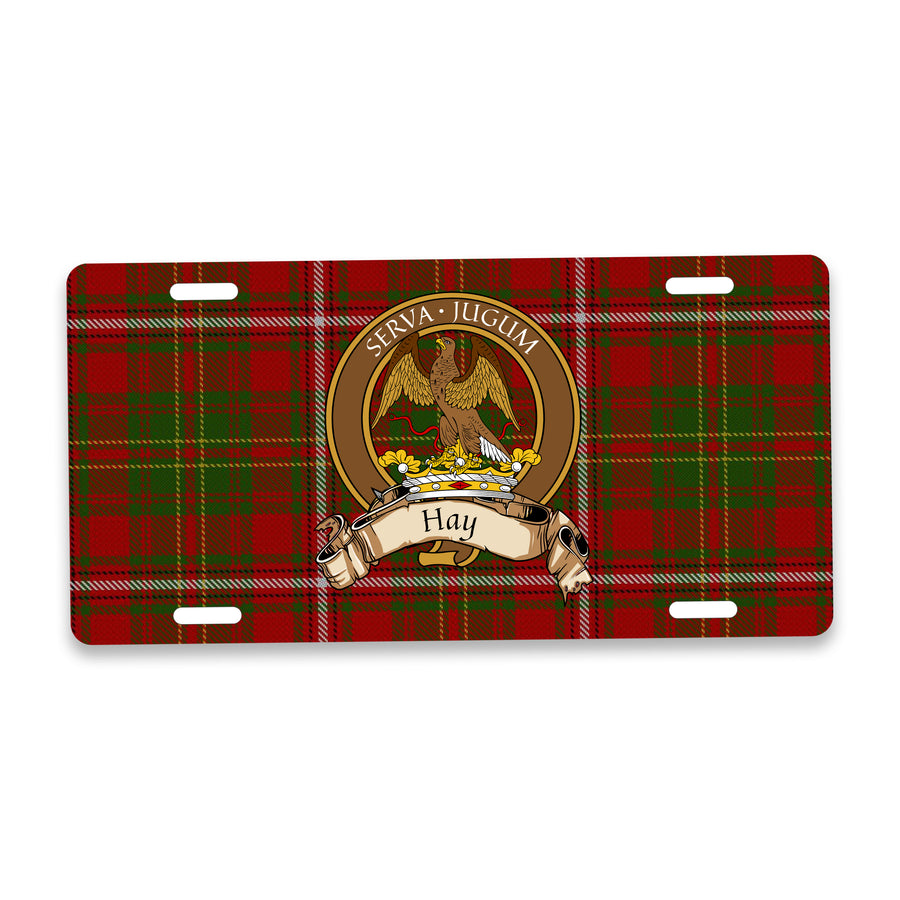 Hay Scottish Clan Crest Auto License Plate – Brown Crest Design
