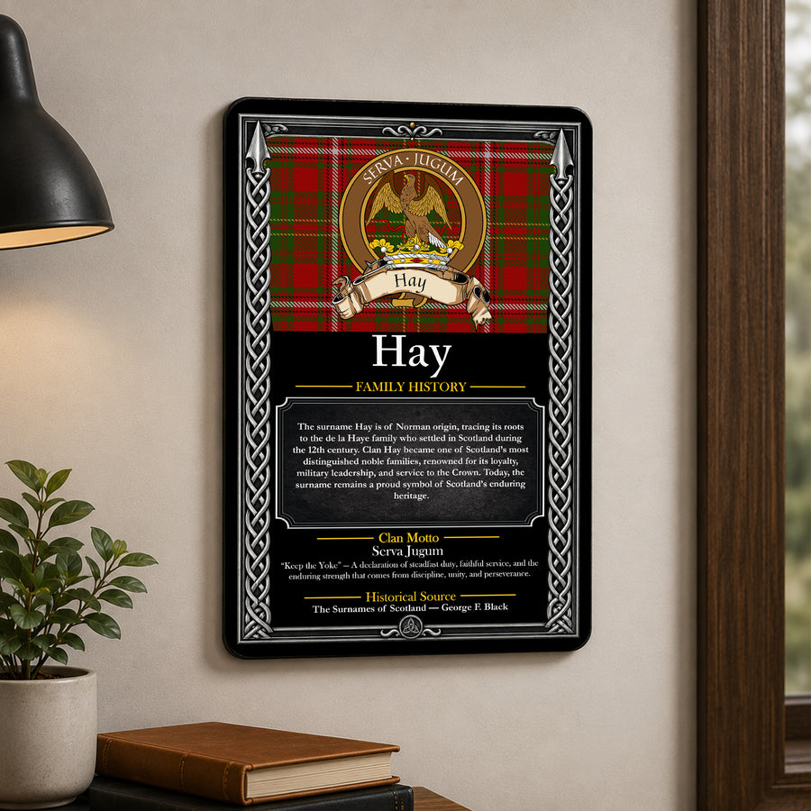 Hay Scottish Family History Metal Sign – Brown Crest