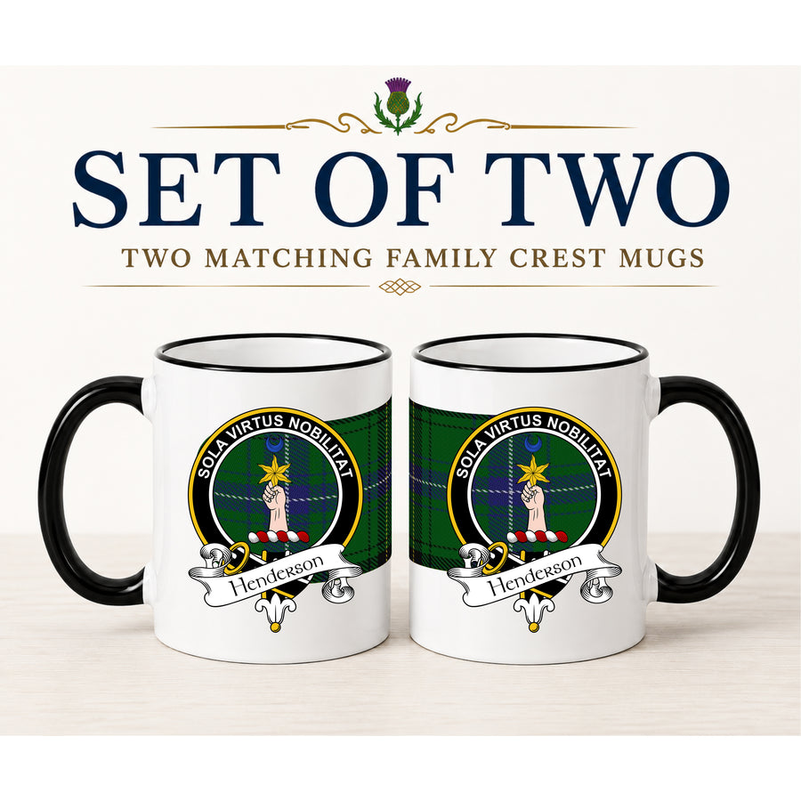 Henderson Scottish Clan Crest 11 oz Mugs – Black Crest Design | Set of 2