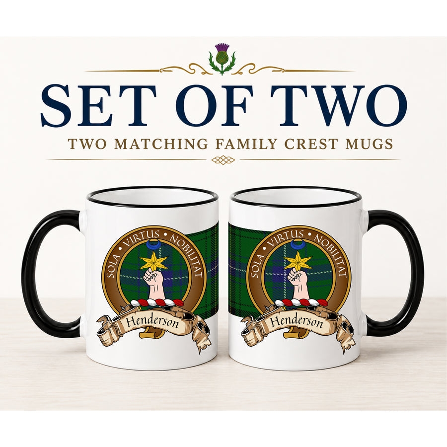 Henderson Scottish Clan Crest 11 oz Mugs – Brown Crest Design | Set of 2