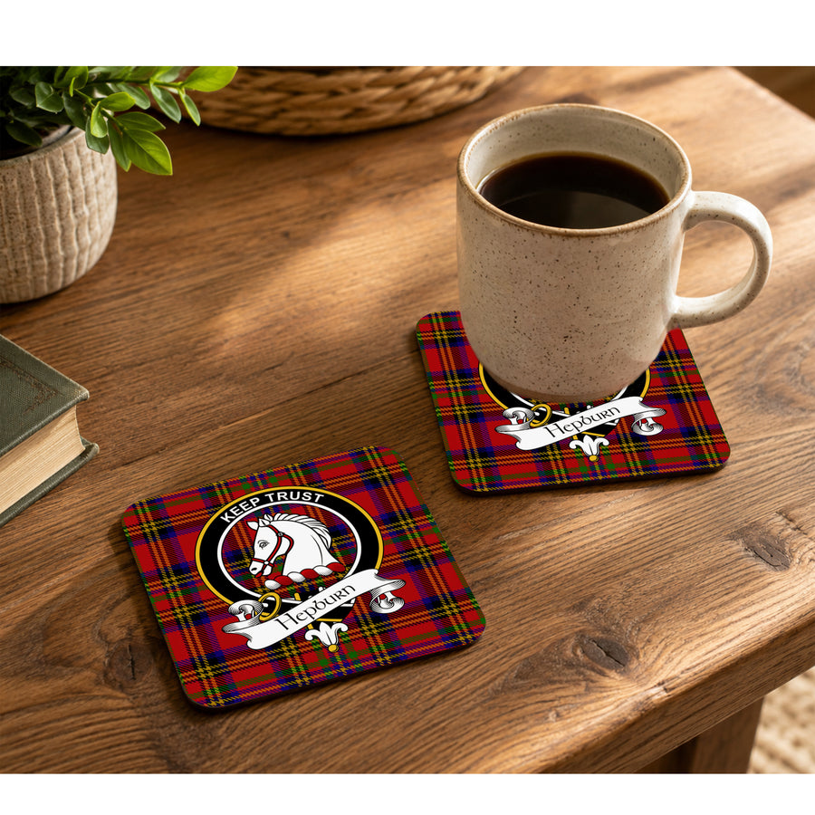 Hepburn Scottish Clan Crest Rubber Coasters - Black Design Set of 4