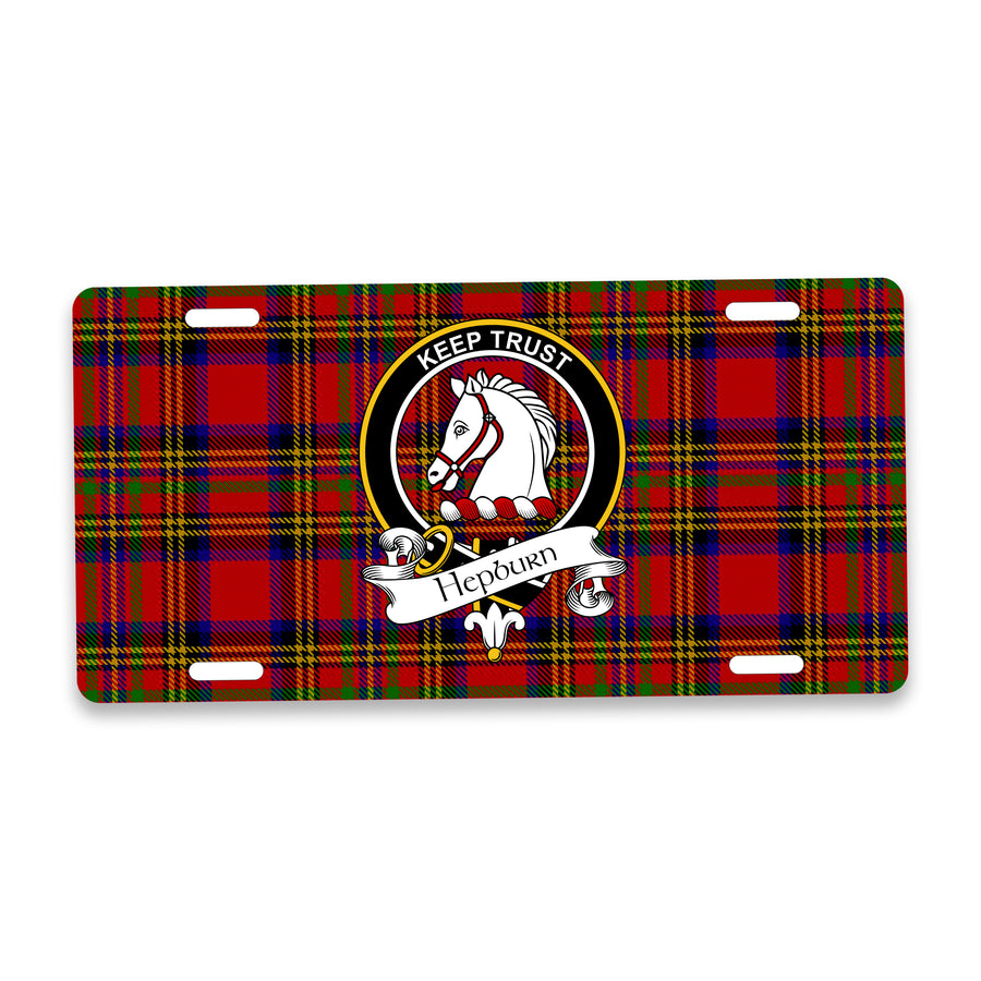 Hepburn Scottish Clan Crest Auto License Plate – Black Crest Design