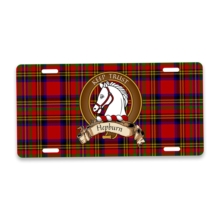 Hepburn Scottish Clan Crest Auto License Plate – Brown Crest Design