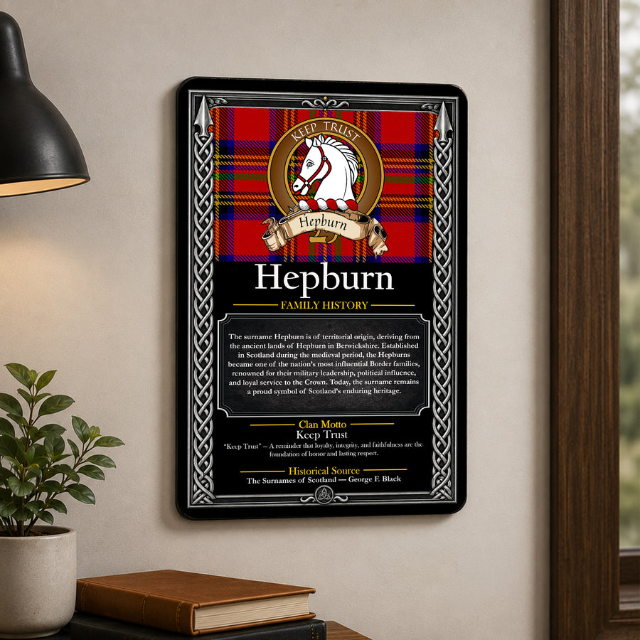 Hepburn Scottish Family History Metal Sign – Brown Crest