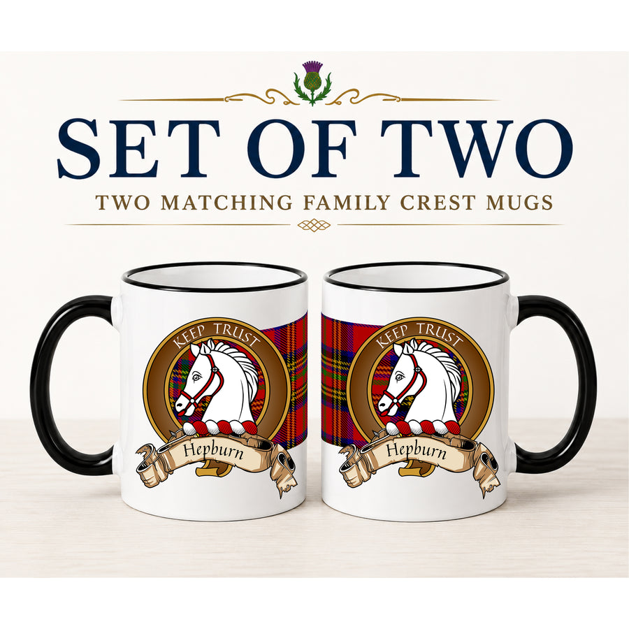 Hepburn Scottish Clan Crest 11 oz Mugs – Brown Crest Design | Set of 2