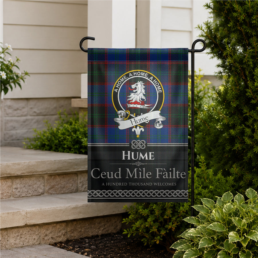 Hume Scottish Clan Crest Garden Flag - Black Design