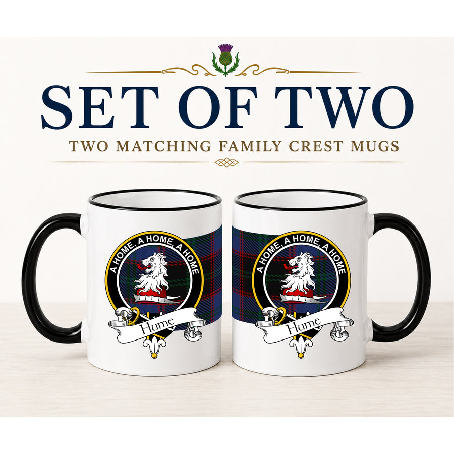 Hume Scottish Clan Crest 11 oz Mugs – Black Crest Design | Set of 2