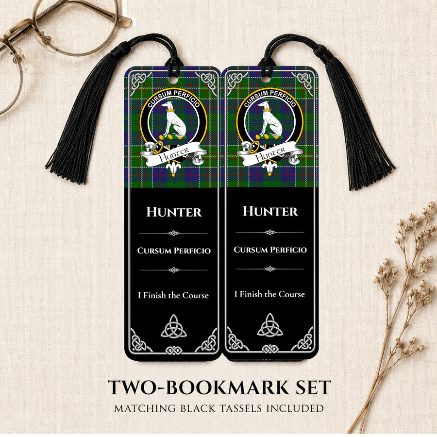 Hunter Scottish Clan Crest Metal Bookmarks – Black Set of 2