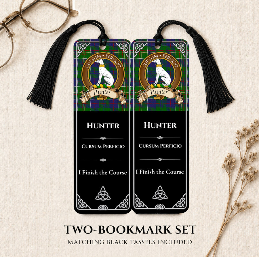 Hunter Scottish Clan Crest Metal Bookmarks - Brown Set of 2