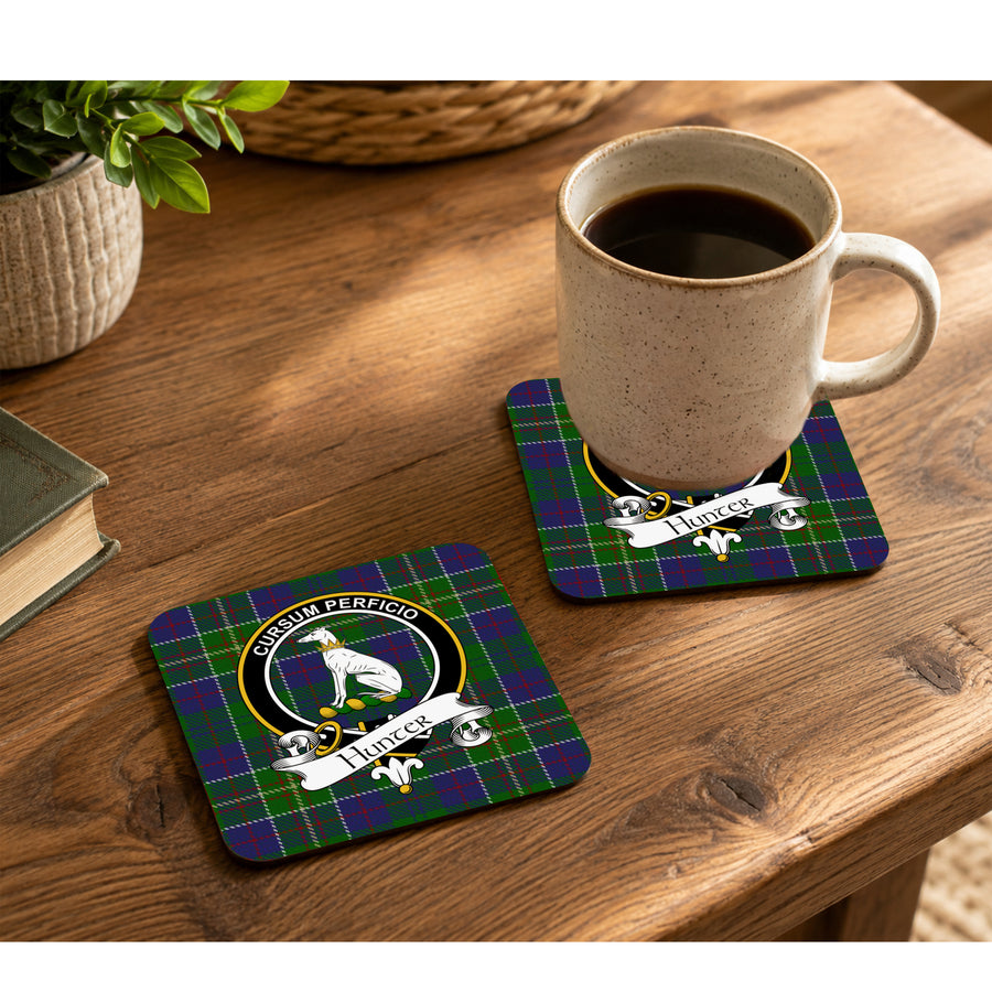 Hunter Scottish Clan Crest Rubber Coasters - Black Design Set of 4