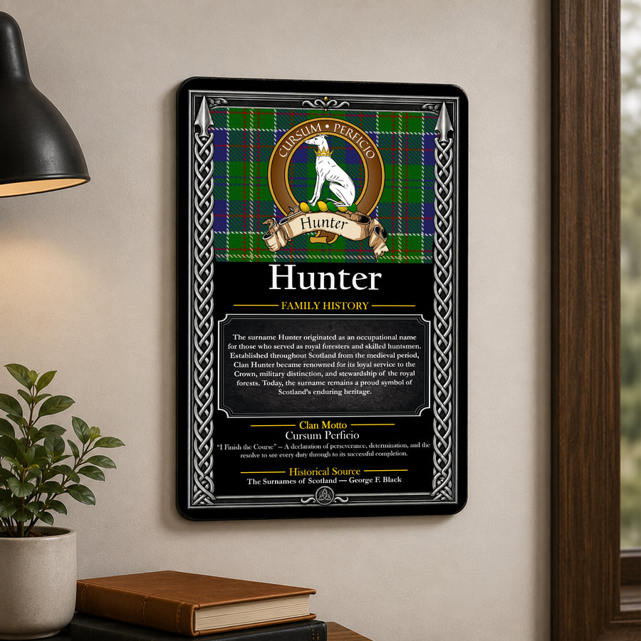 Hunter Scottish Family History Metal Sign – Brown Crest