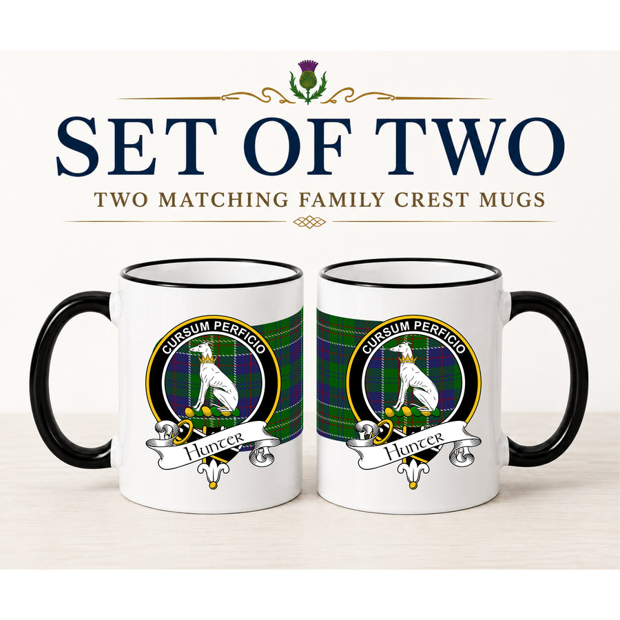 Hunter Scottish Clan Crest 11 oz Mugs – Black Crest Design | Set of 2