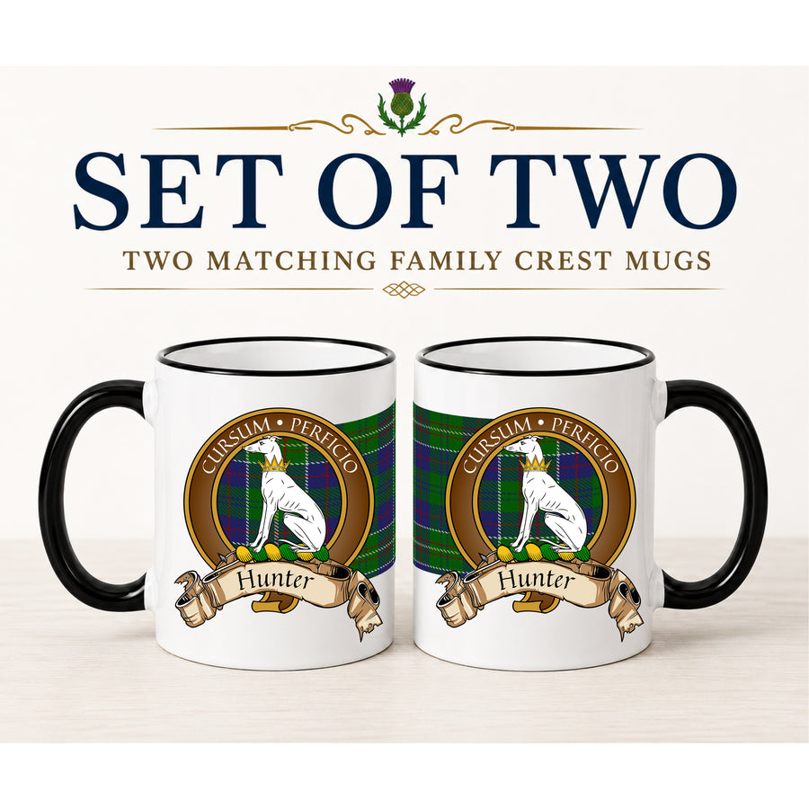 Hunter Scottish Clan Crest 11 oz Mugs – Brown Crest Design | Set of 2