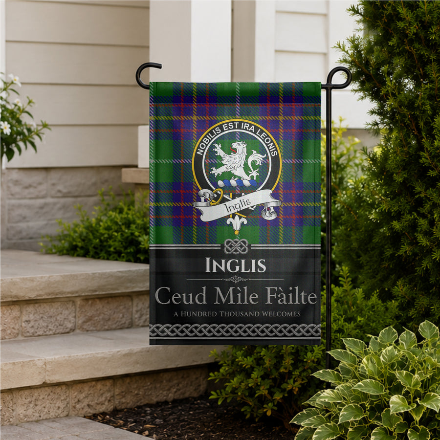 Inglis Scottish Clan Crest Garden Flag - Black Design