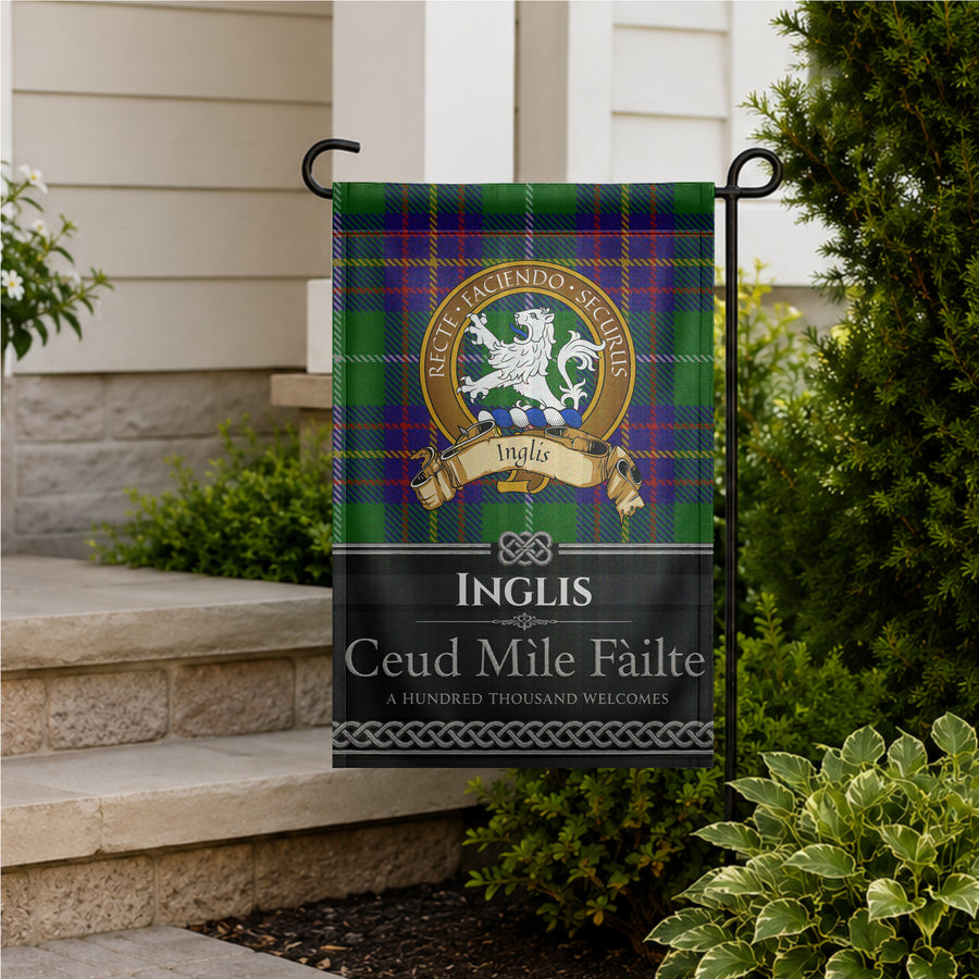 Inglis Scottish Clan Crest Garden Flag - Brown Design
