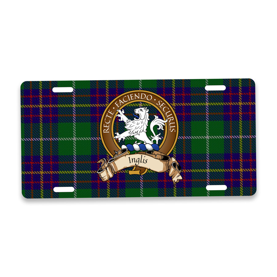 Inglis Scottish Clan Crest Auto License Plate – Brown Crest Design