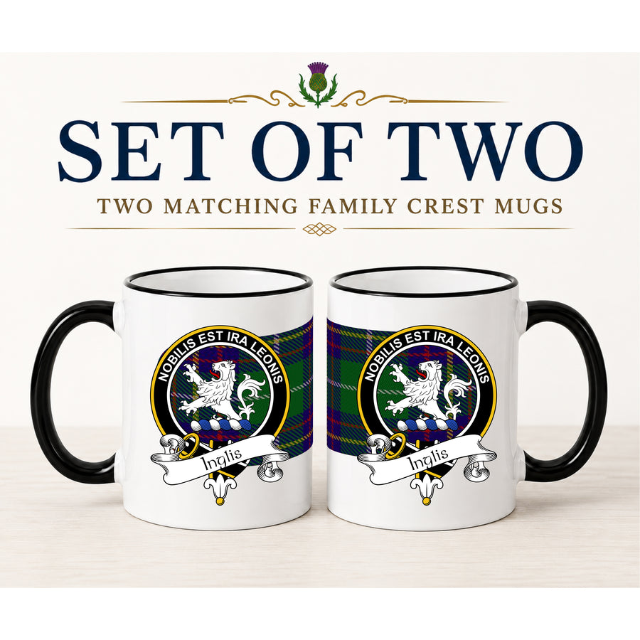 Inglis Scottish Clan Crest 11 oz Mugs – Black Crest Design | Set of 2