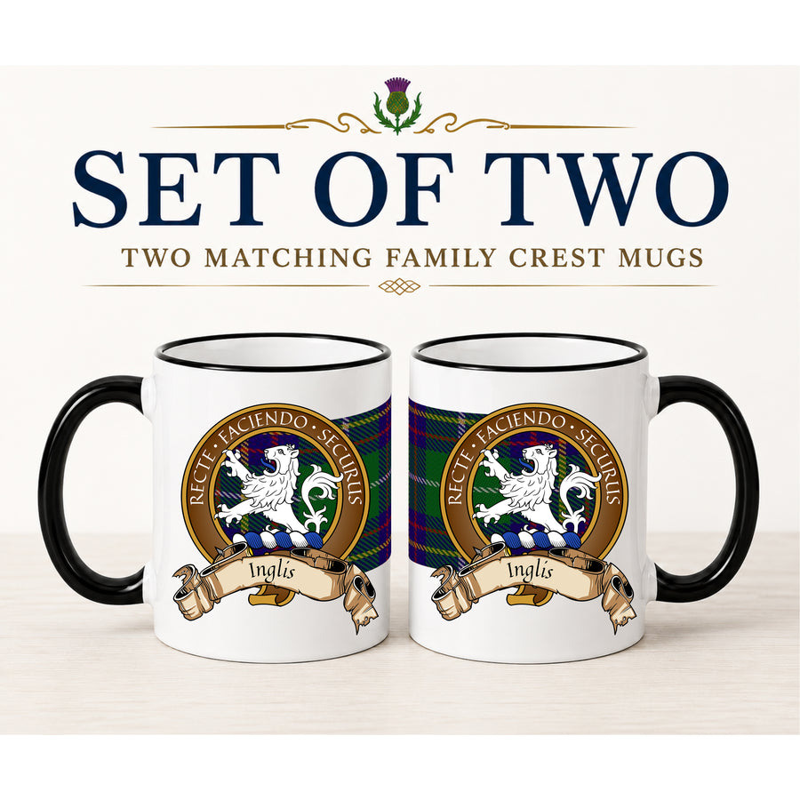 Inglis Scottish Clan Crest 11 oz Mugs – Brown Crest Design | Set of 2