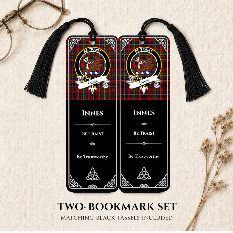 Innes Scottish Clan Crest Metal Bookmarks – Black Set of 2