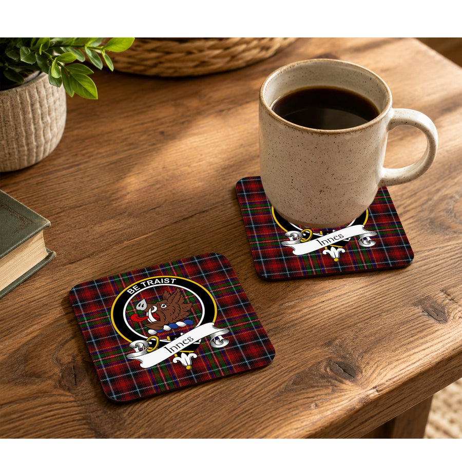 Innes Scottish Clan Crest Rubber Coasters - Black Design Set of 4