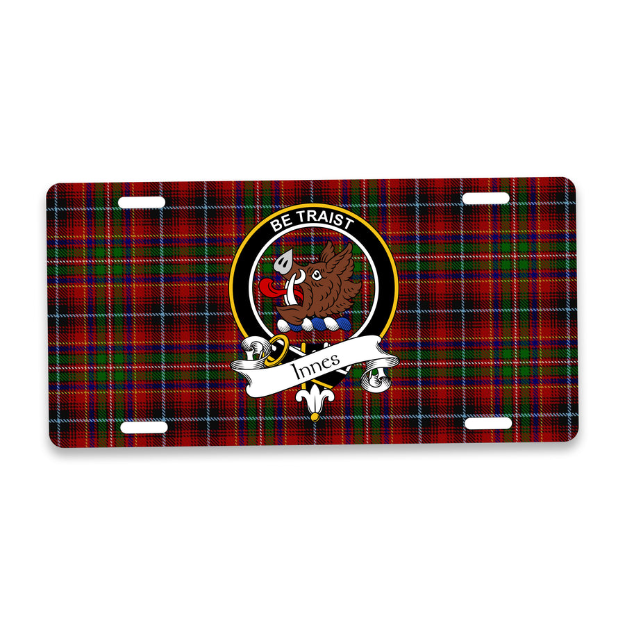 Innes Scottish Clan Crest Auto License Plate – Black Crest Design