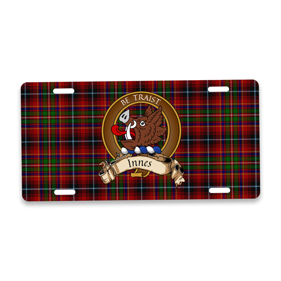 Innes Scottish Clan Crest Auto License Plate – Brown Crest Design