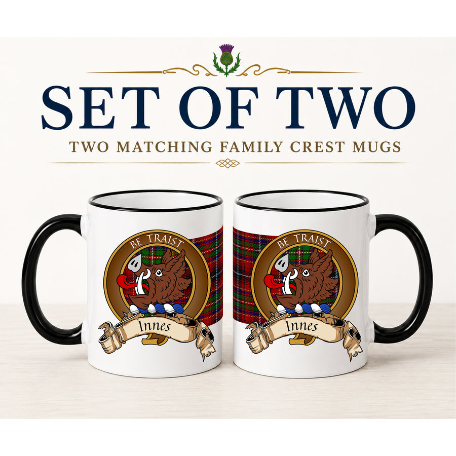 Innes Scottish Clan Crest 11 oz Mugs – Brown Crest Design | Set of 2
