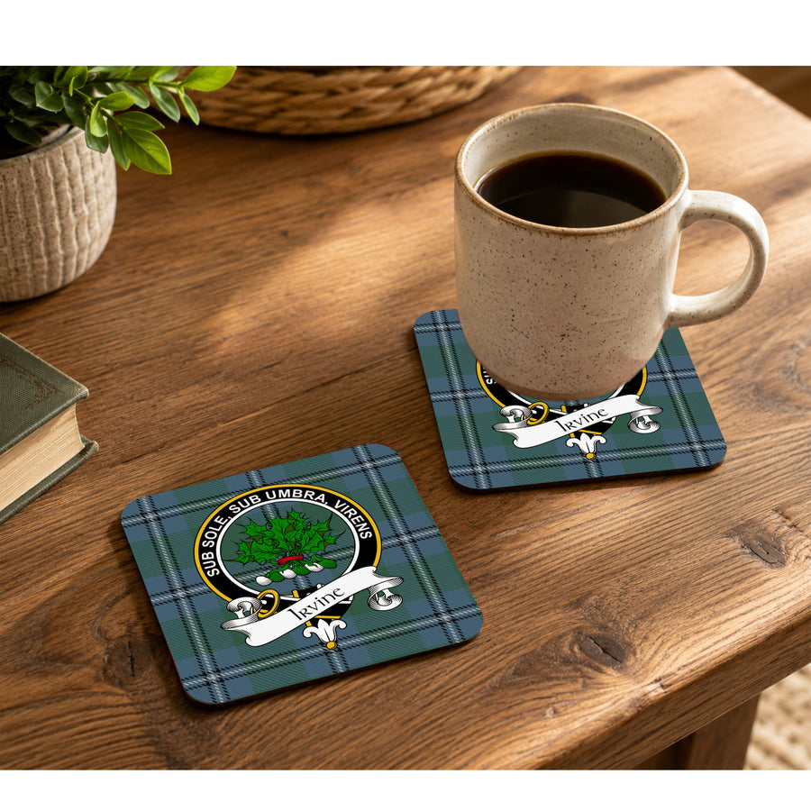 Irvine Scottish Clan Crest Rubber Coasters - Black Design Set of 4