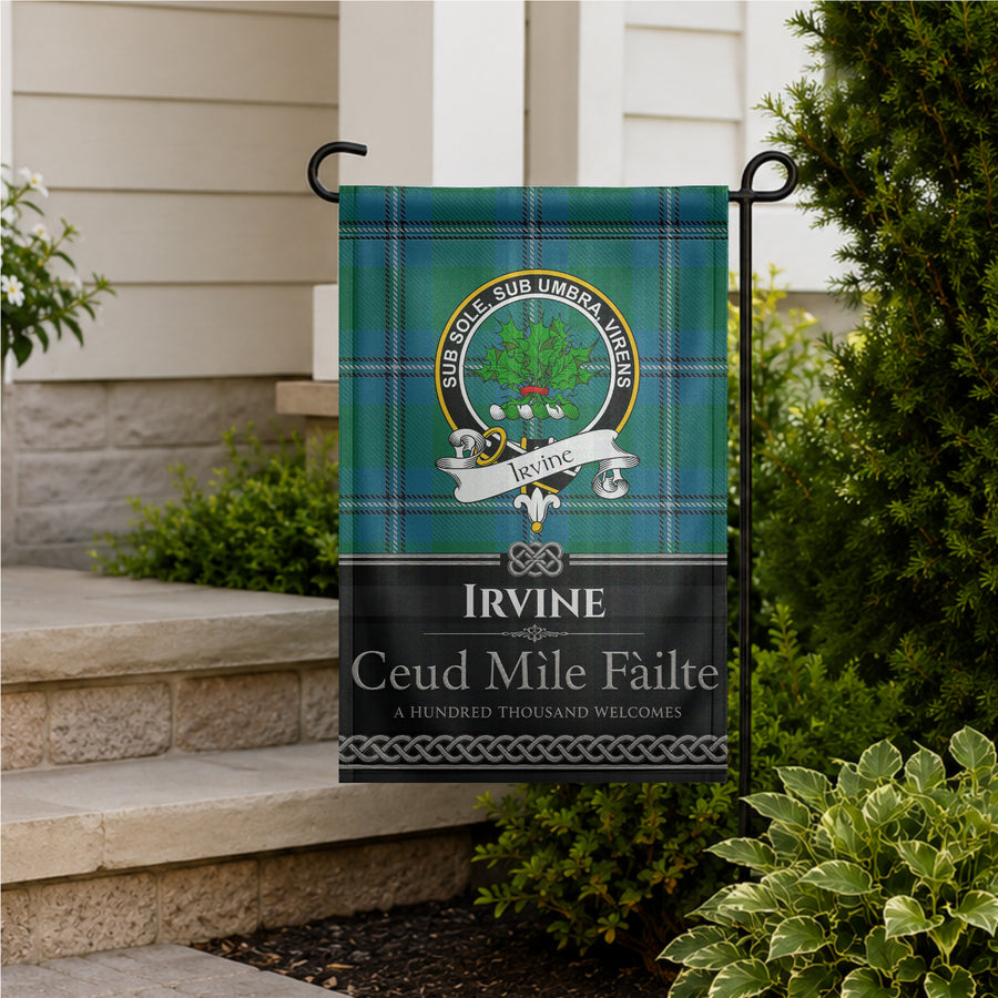 Irvine Scottish Clan Crest Garden Flag - Black Design